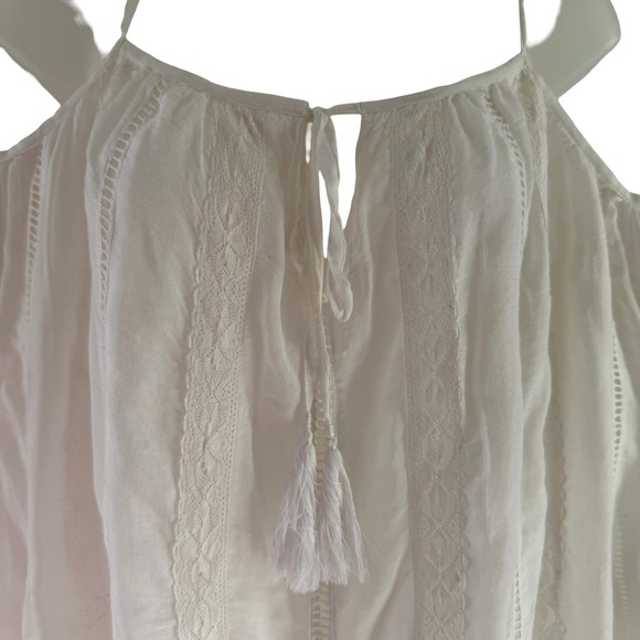 Miss June Paris Blouse Womens White Boho Cold Shoulder Bell Sleeve Lace S/M - Picture 7 of 16